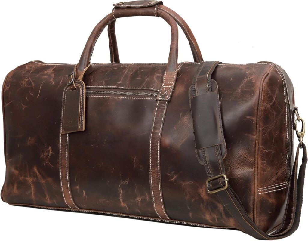 Leather 24 Inch Duffle Bag for Men and Women Large Carry On Luggage Weekender Travel Overnight Gym Sports Bag for Airplanes