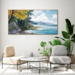 XLSJERAT Canvas Prints Wall Art Beach Ocean Waves Nature Pictures Stretched Canvas Wooden Framed for living Room Bedroom and Office