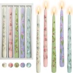 Floral Taper Candle Dripless Candlesticks – 5pcs Handmade Unscented Candlestick Long Candle Sticks 10Inches Flower Tapered Candles for Home Tea Party Wedding Holiday Decor,8D5T-MIX