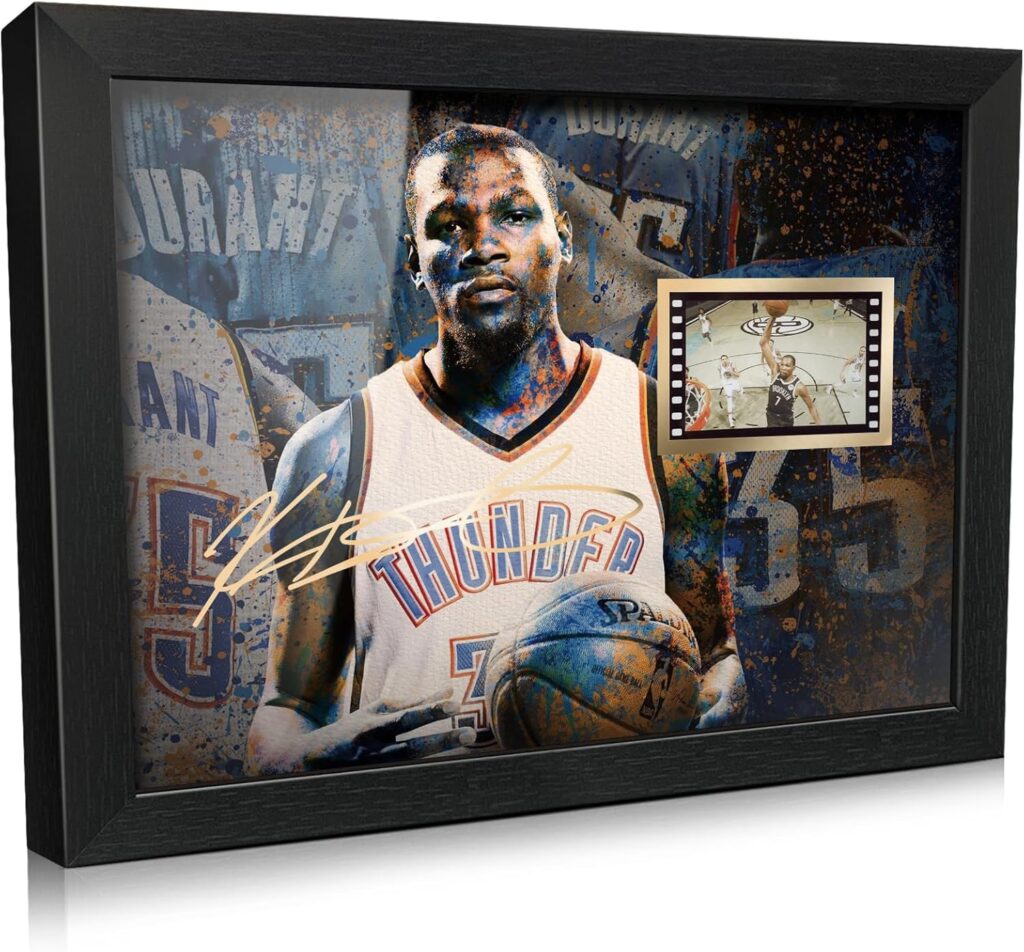 ORIMAMI Basketball Kevin Durant Poster Desktop Framed Photo Gift 8×6 Inches,with Signed and 1x35mm Film Mini Cell Display,Great Basketball Room Decor Gifts for Boys/Men