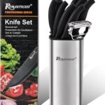 ROMANTICIST Kitchen Knife Sets, 10PCS High Carbon Stainless Steel Knife Sets with Block, Black Knife Block Set, Knives Set for Kitchen with Anti-slip Handle, Exquisite Knives Set New Home Essentials