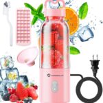 Portable Personal Blender 17 OZ/500 ML Juicer, 175W Personal Size Blender, Ideal for Smoothies, Ice Blending, Juicing, and Food Processing, Compact, Convenient, and Versatile (Pink)