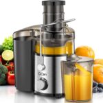 QCen Juicer Machine, 800W Centrifugal Juicer Extractor with 3” Wide Mouth Feed Chute for Fruits & Vegetables, Easy to Clean, Stainless Steel, BPA-Free