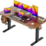 Huuger 55 x 28 Large Electric Standing Desk, Height Adjustable Computer Desk, 27.6″ Deep Desktop, Stand up Gaming Office Desk with 2 Hooks, 3 Preset Heights, for Home Office, Rustic Brown