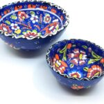 Handmade Turkish Ceramic Pottery Set of 2 Serving Bowls 3″ and 5″ (Blue3)