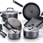 T-fal Signature Nonstick Cookware Set 12 Piece Oven Safe 350F Pots and Pans, Dishwasher Safe Black