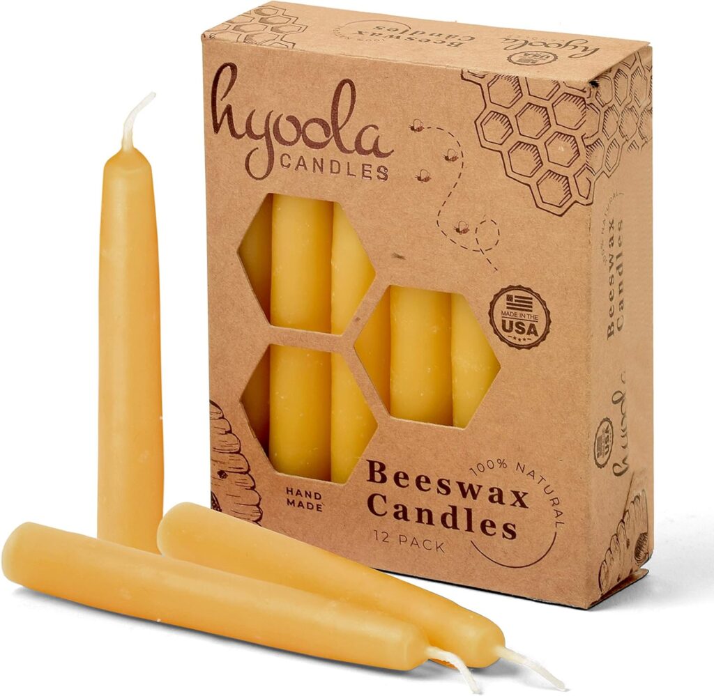 Hyoola Beeswax Candles 12 Pack – All Natural 100% Beeswax Tree Candles – 1/2 Inch Candles – Handmade in The USA – Yellow