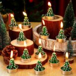 6 Pack Christmas Tealight Candles Handmade Delicate Santa Claus House Snowman Christmas Tree Candles for Home Xmas Table Decorations Aroma Scented Centerpiece Gift Holiday Party Supplies(Tree)