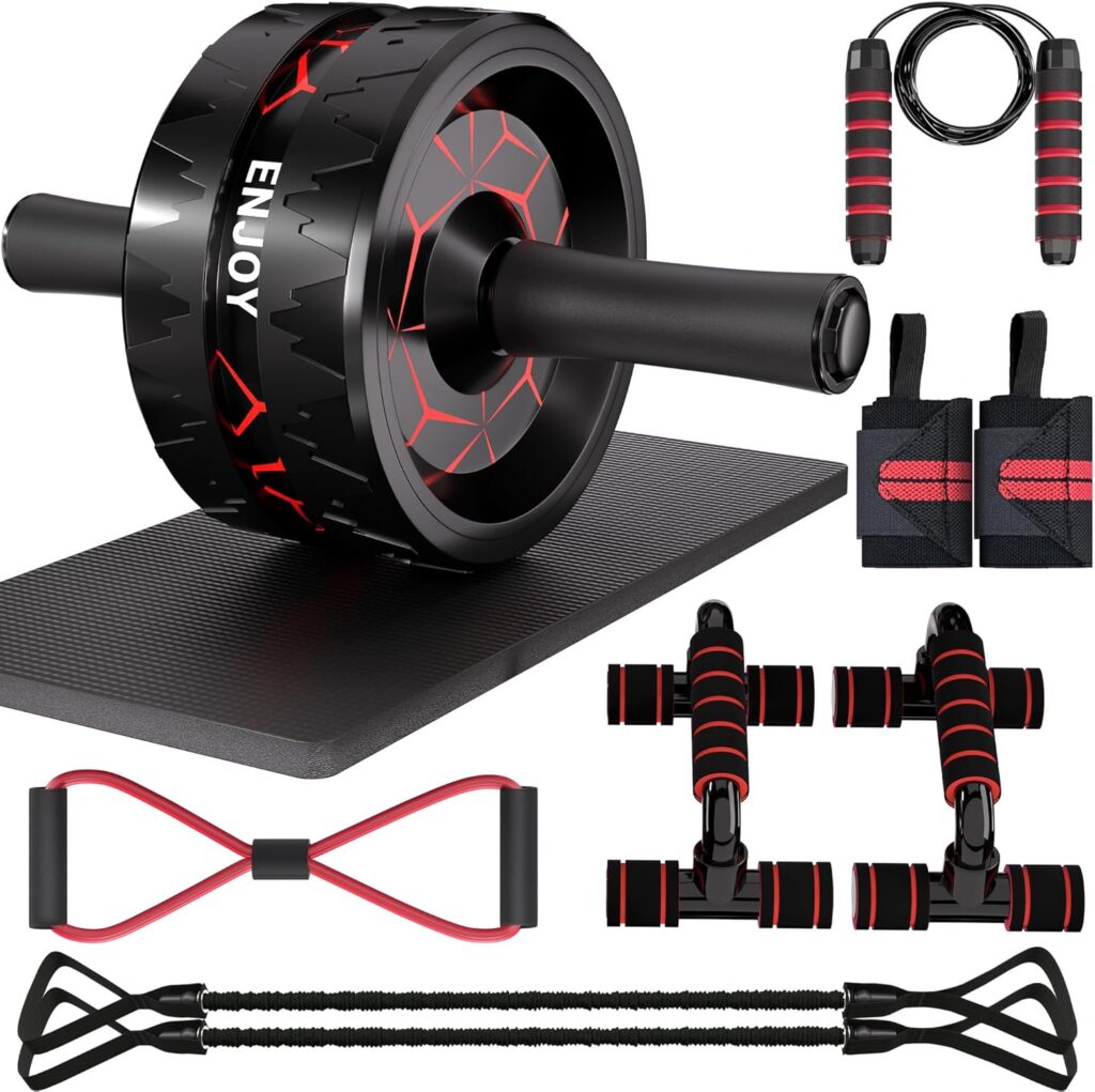 Readaeer Ab Roller Wheel, Ab Exercise Wheels Kit with Ab Roller, Resistance Bands, Knee Mat, Jump Rope, Push-Up Bar