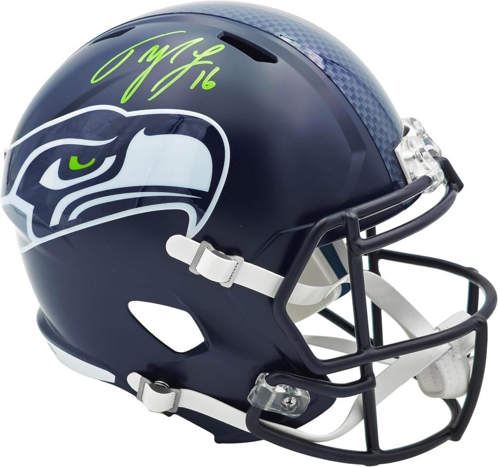Tyler Lockett Autographed S.e.a.t.t.l.e Seahawks Blue Full Size Speed Replica Football Helmet MCS Holo Stock #236376