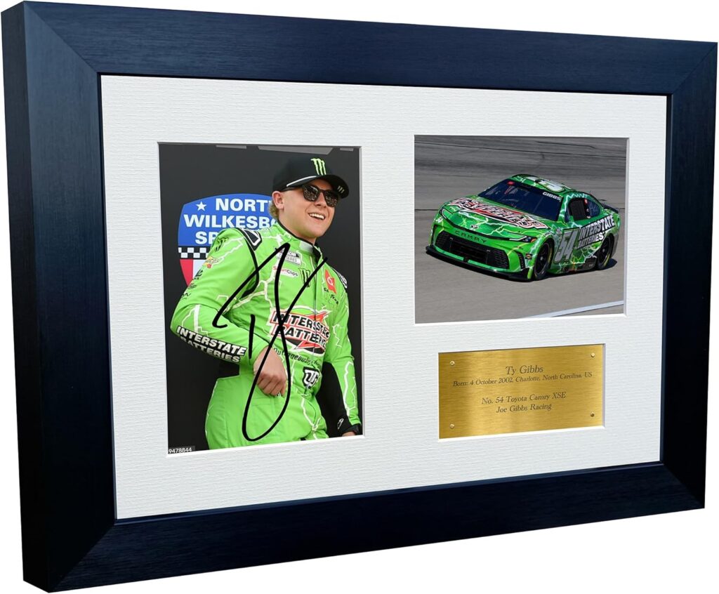12×8 A4 Tyler Ty Gibbs 2024 NASCAR Cup Series No. 54 Toyota Camry XSE for Joe Gibbs Racing Signed Autographed Signature Photo Photograph Picture Frame Poster Celebration Gift Triple Gold