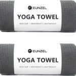 Eunzel 2 Pack Hot Yoga Towel, Non-Slip Yoga Mat Towel with Grip Dots Stickyfiber Sweat Absorbent Towel for Hot Yoga, Pilates and Workout 72″ x 24″, Dark Grey