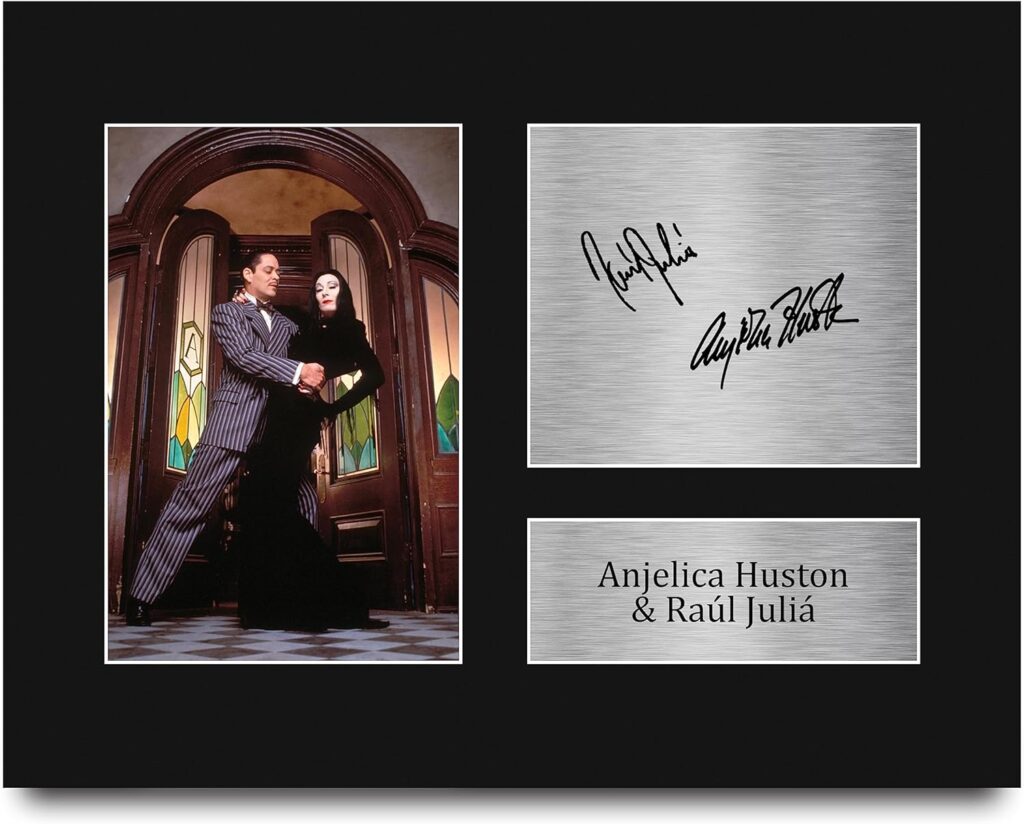 HWC Trading Anjelica Huston & Raul Julia Addams Family Morticia, Gomez Gifts Printed Signed Autograph Picture for Movie Memorabilia Fans – US Letter Size