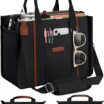 FIORETTO Women’s Canvas Tote Bag Purse with Zipper, Multi Compartment & Reinforced Bottom, Ideal for Work, Bible, Travel