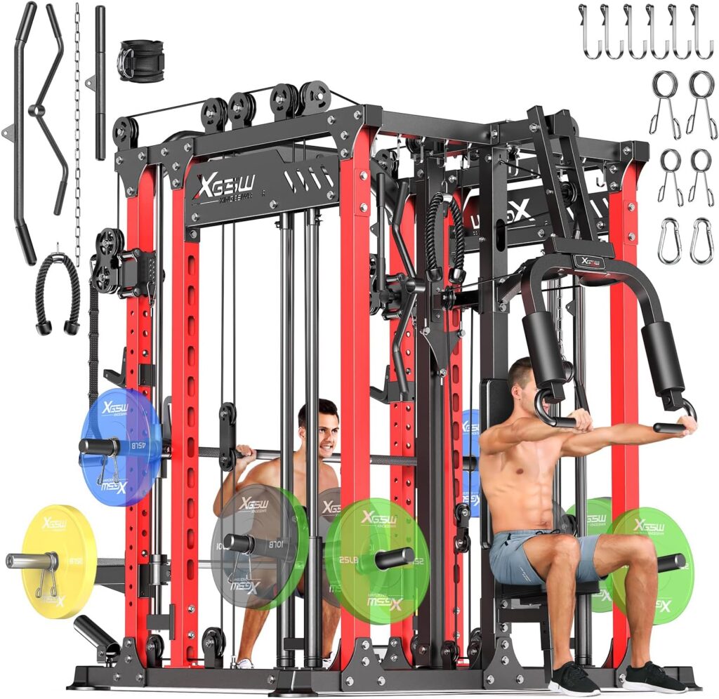 Power Cage,1600lbs Multi-Function Power Rack with Adjustable Cable Crossover System and More Training Attachment, Weight Cage for Home Gym