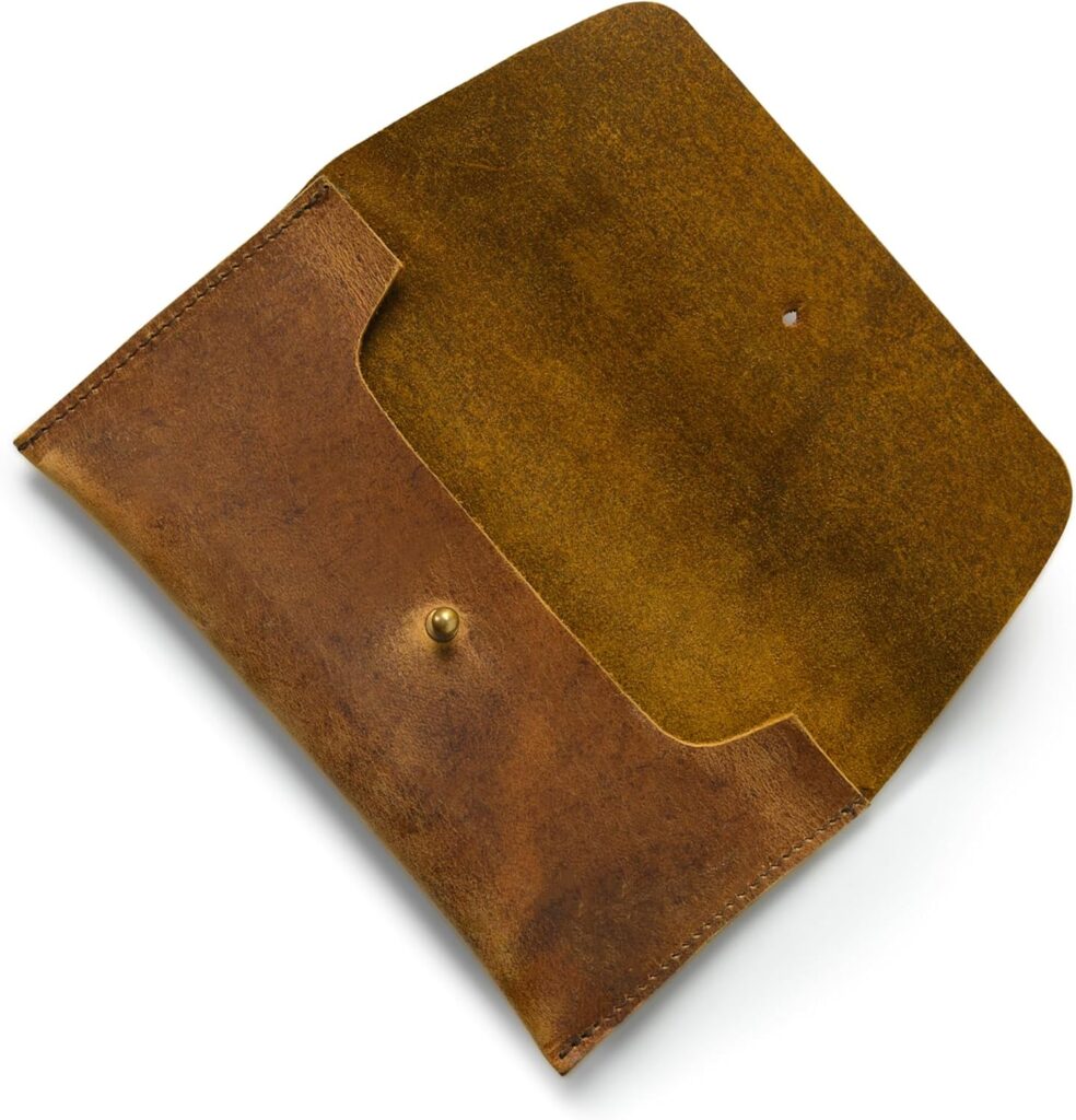 Leather Cash Envelope Wallet – Full Grain Cowhide, 8×4 Inch, Handcrafted with Antique Brass Hardware & Wax Thread – Tan