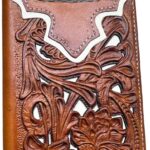 Men’s Long Leather Wallet – Embossed Cowboy Praying at Cross with Laser Cut Floral Design – Christian Rodeo Bifold Wallet for Ranchers, Cowboys & Faith-Based Gifts