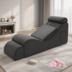 Yoga Chair Lounge for Adult, Ergonomic Chaise Lounge Chair with Side Pocket, Headrest, Waist Pad, Ottoman, Perfect for Stretching, Massage, and Relaxation, Used in Living Room, Bedroom