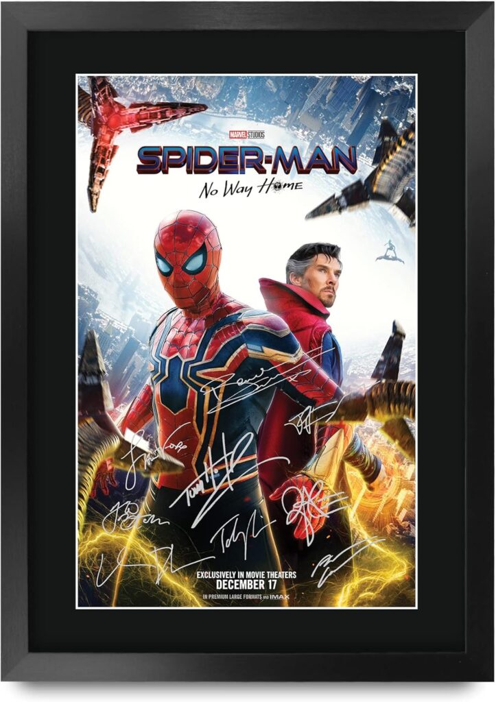 HWC Trading Spider-Man: No Way Home Movie Poster Tom Holland Signed 16 x 12 inch Framed Gift Spiderman Spider Man Printed Autograph Film Print Photo Picture Display – 16″ x 12″ Framed