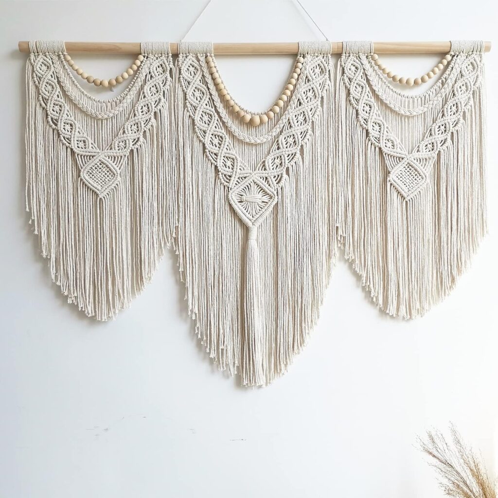 guzhiou large macrame wall hanging – Boho Tapestry Macrame Wall Decor Art- Chic Bohemian Handmade Woven Tapestry Home Decoration for Bedroom Living Room Apartment Wedding Party – 43″x32″ (Wood bead)