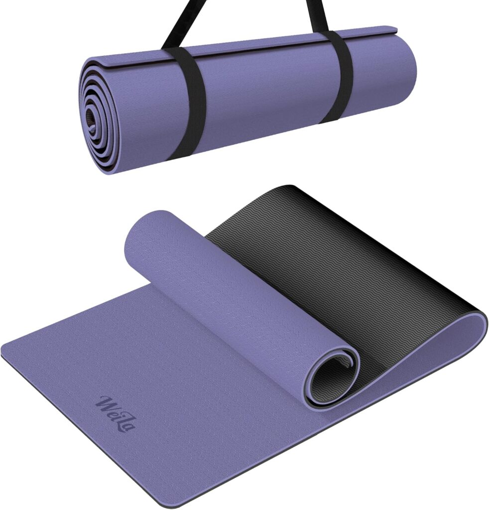 Non-slip TPE Yoga Mat for Women & Men,72″x24″ Double-Sided Workout Mat for Home Gym Pilates Fitness,1/4 Inch Packable Lightweight Exercise Mat with Strap for Travel,Non Toxic Exercise Floor Mat