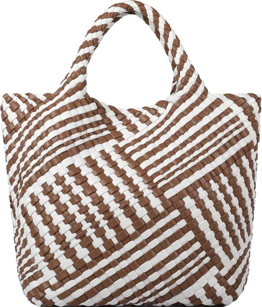 Woven Bag for Women, Vegan Leather Tote Bag Large Summer Beach Travel Handbag and Purse Retro Handmade Shoulder Bag