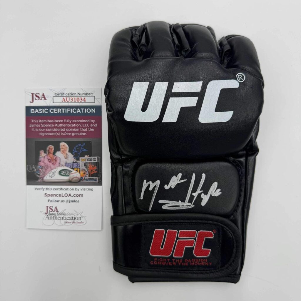 Autographed/Signed Matt Hughes UFC MMA Black Fighting Glove JSA COA Auto