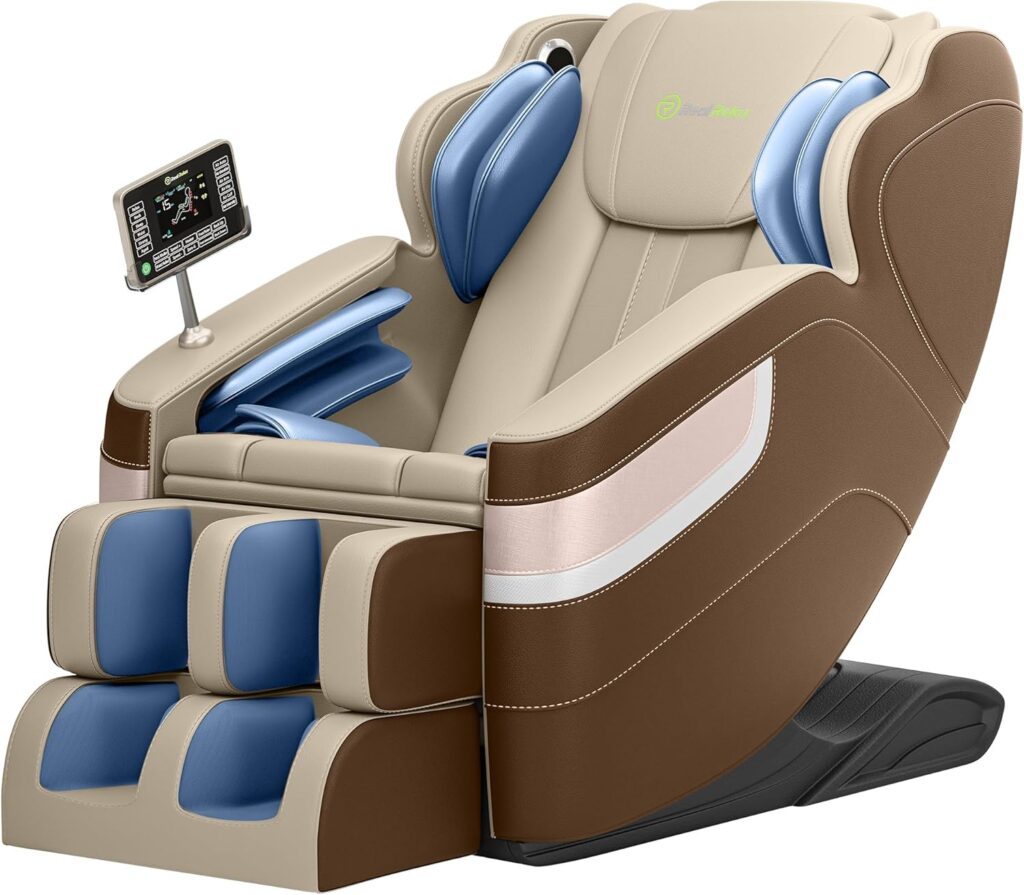 Real Relax Full Body Massage Chair, Zero Gravity Massage Recliner Chair with 6 Auto Modes, Full Body Airbags, Bluetooth, Fit Office and Home, Brown