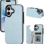 Compatible with iPhone 17 Wallet Case with Card Holder, PU Leather Kickstand Card Slots Case with Screen Protecor, Double Magnetic Clasp and Durable Shockproof Cover 6.3 “-Iceblue