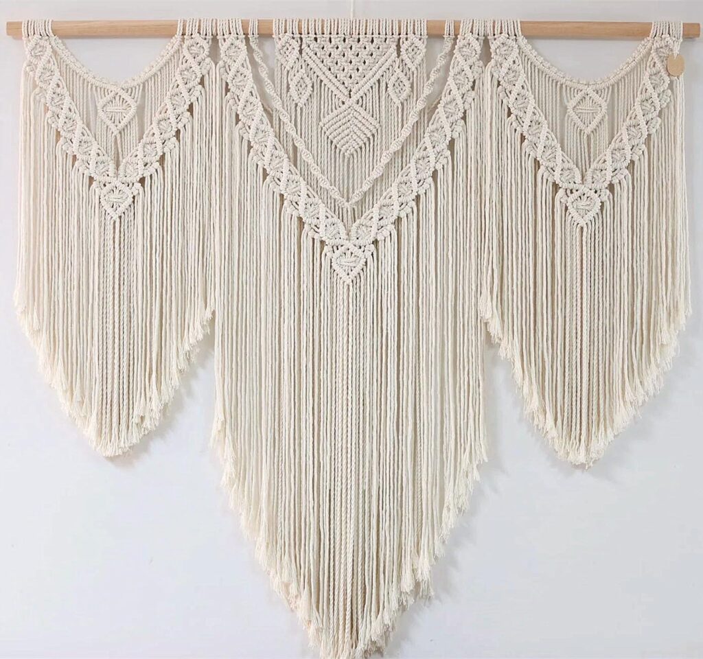 FZHLR Macrame Wall Hanging large 44″X38″ Boho Home Wall Decor Geometric Woven Tapestry Cotton Above Headboard Wedding Balcony Bedroom Living Room Apartment Nursery,Beige A