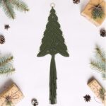 LB Christmas Tree Macrame Wall Hanging Boho Christmas Handmade Ornaments Army Green Holiday Wall Decor with Tassel and Bead for Living Room Bedroom Nursery Classroom Office,31.5×10.63 inch