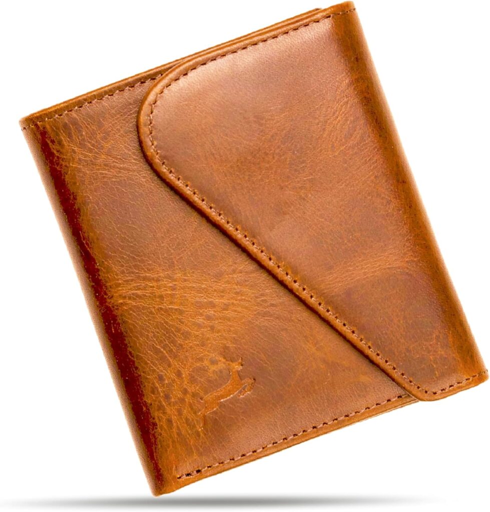 Leather RFID Wallet for Men, Slim Leather Mens Wallet, Handcraft Men’s Wallets, Card Cases & Money Organizers, Magnetic Closure Sleek RFID Blocking Thin Mens Wallets with 9-12 Card Slots & Gift Box