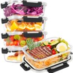 HOTEC 35OZ Glass Food Storage Container, Airtight Glass Lunch Fruit Containers with Lids – Microwave, Oven, Freezer and Dishwasher Safe, 4-PACK