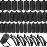 40 Pieces Sponge Hair Rollers Satin Rollers Silk Foam Rollers Women Hair Curlers with Duck Teeth Clips for Hairdressing Styling(Multi-size,Black)