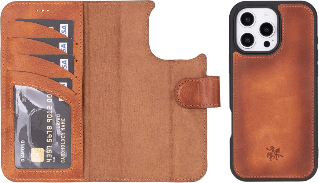 Venito Leather Wallet Phone Case Compatible with iPhone 16 Pro for Women&Men Handcrafted Premium Leather, Drop/Impact Protection, Detachable Flip Cover, Strong Magnets, 6.3″ Antique Brown