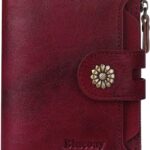 Wallet Women,RFID Blocking Real Leather Womens Wallet Bifold Compact Card Holder Small Wallet for Women with Removable ID Window Red