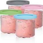 Ninja Creami Pints 4 Pack, Compatible with NC299AMZ & NC300s Series Creami Ice Cream Makers, Genuine Ninja Pint, BPA-Free & Dishwasher Safe, Color Lids, Clear/Grey/Lime/Pink/Aqua, XSKPLD4BCD​