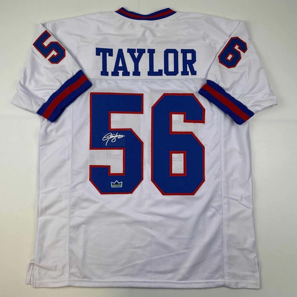 Facsimile Autographed Lawrence Taylor New York White Reprint Laser Auto Football Jersey Size Men’s XL