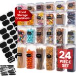 Airtight Food Storage Containers Set – Air Tight Pantry Storage Containers with Lids – Pasta Flour Sugar Cereal Containers – Storage Containers for Food – Kitchen Storage Container (Clear-24 Pack)