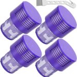 V10 Replacement Filters – 4 Pack for Dyson V10 Cyclone Series, Absolute, Animal, Total Clean, SV12 – Includes 1 Clean Brush