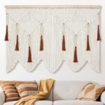 ANROYE Large Macrame Wall Hanging, Boho Woven Tapastry with Wood Bead Tassel, Above Bed Minimalist Decor for Bedroom, Bohemian Art Decoration for Living Room Apartment Home