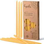 Hyoola Beeswax Taper Candles – 25 Pack – Handmade, All Natural, 100% Pure Scented Bee Wax Candle – Tall, Decorative, Golden Yellow – 9” Tall – Handmade in The USA