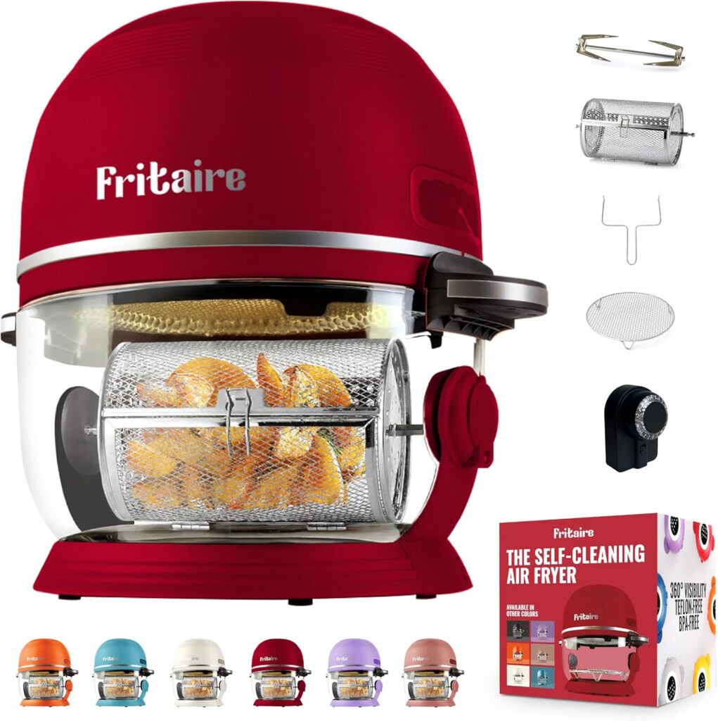 Non Toxic Air Fryer™ – Glass AirFryer 5 Quart w/ 360 Visibility, Self-Cleaning, 400F Vortex Air Fryer for Even Cooking, BPA-Free Teflon Free, 9-in-1 Functions, Rotisserie, Roast, Bake, Cherry