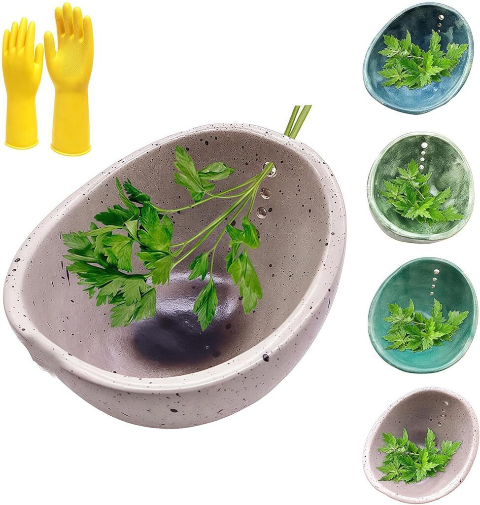Hugimpel Pottery Herb Stripper Bowl,Hamblin Bros Pottery Herb Stripper Bowl, Handmade Ceramic Herbs Peeling Cup with Different Hole Sizes,for Peeling Off the Leafy Assembly (White)