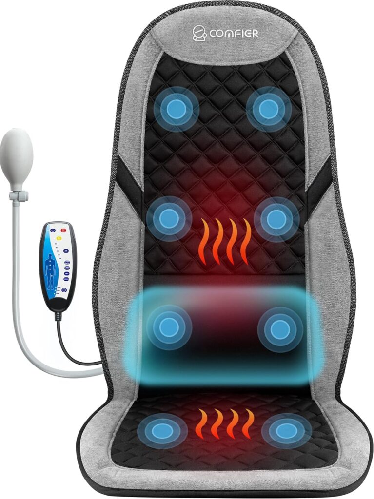 COMFIER Back Massager with Heat,Massage Chair Pad,Massage Seat Cushion with Adjustable Lumbar Support,Back Massage for Pain Relief,Chair Massager for Recliner,Office,Christmas Gifts for Men Women