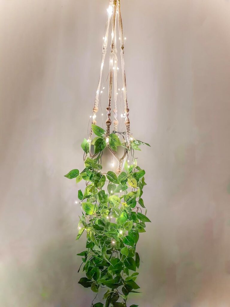 Fake Hanging Plants with Lights Artificial Plants for Home Decor Macrame Plant Hanger with Fake Vines Faux Hanging Planter for Wall Ceiling Bedroom Bathroom Kitchen Office Boho Decor Indoor