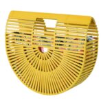 HAWWWY Bamboo Purse Tote Bag – Handmade Handbags – Tote Bamboo Purse Natural Basket Bag for Summer Beach or Vacation – Great Gift for Birthdays, Mothers’ Day – Yellow