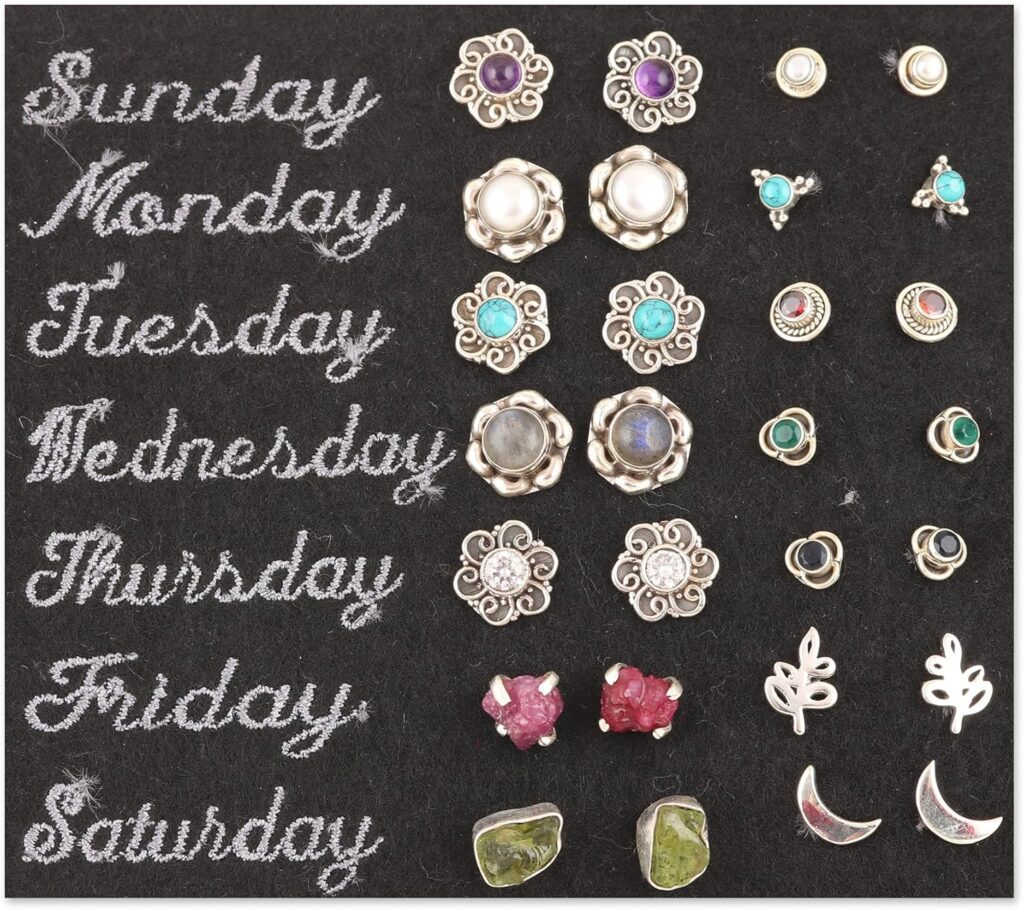 NOVICA Artisan Handcrafted Gemstone Stud Earrings | Polished Finish Sterling Silver | Multigem | Peridot| Onyx | Ruby | Labradorite | Cultured Pearls | Lead & Nickel Free | Indian ‘Daily Stones’ (Set