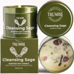 Sage Candle for Cleansing House Negative Energy Smudge Kit – 5oz Soy Wax Natural Clean Organic Non Toxic – Aromatherapy Spiritual Meditation Gifts – Long Lasting Highly Scented Candel with Crystals