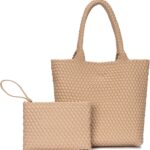 Woven Tote Bag for Women – Large Woven Leather Shoulder Handbag for Women, Stylish Purse for Work Travel Beach